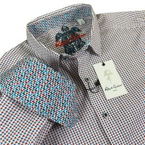 ROBERT GRAHAM NWT Breen Geometric Flip Cuff Button Down Shirt L White‎ Red Blue